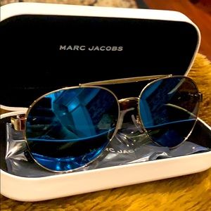 Brand new Marc Jacobs 60 mm aviator unisex sunglasses blue with gold trim NWC